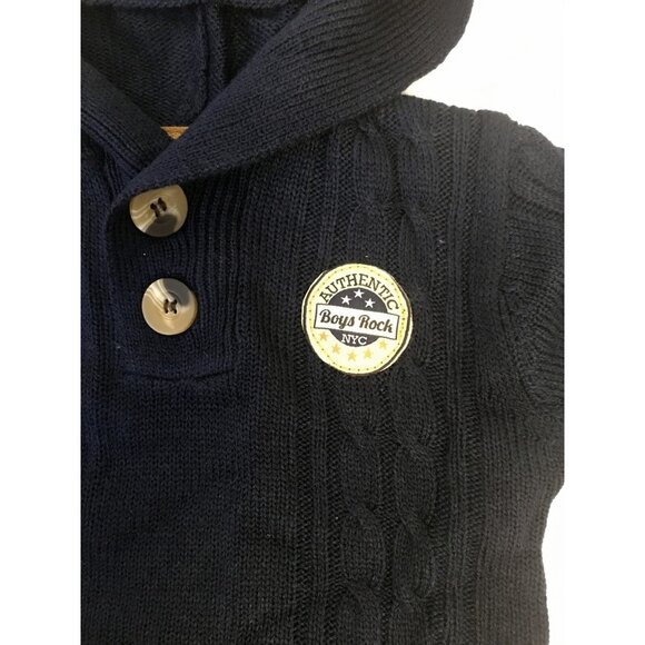 Boys Rock 2 Piece Set 2T blue button hoodie sweater brown corduroy pants - Picture 4 of 12